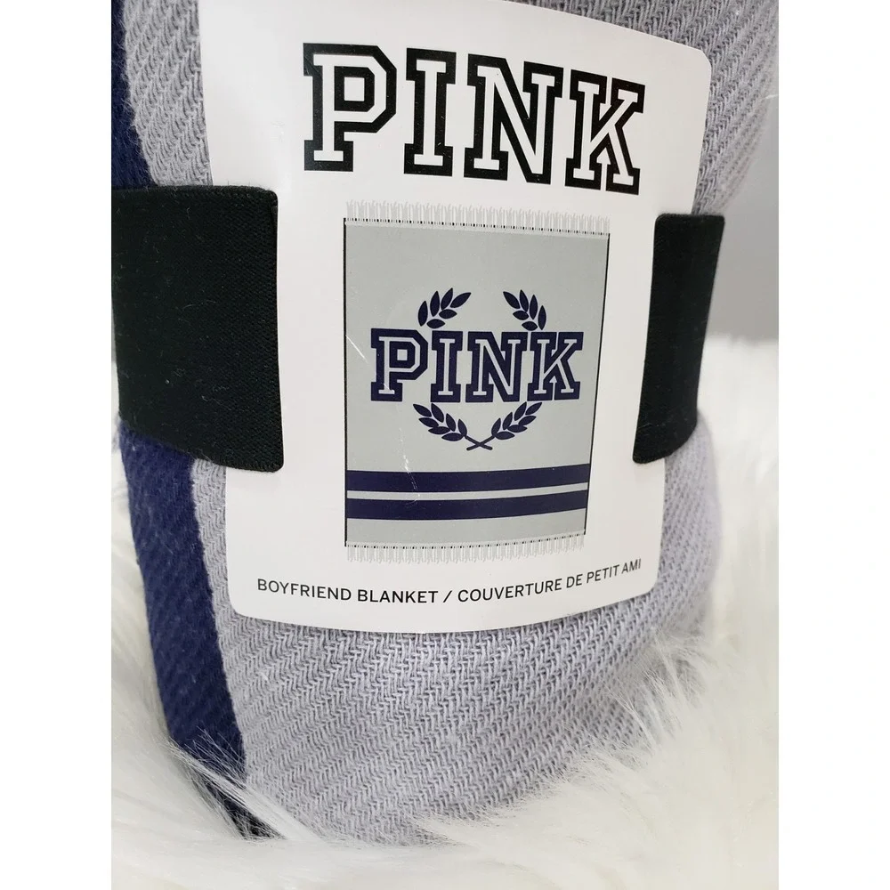 NEW Victorias Secret PINK Festival Beach Boyfriend‎ Blanket Grey Navy Blue